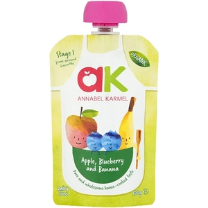 View product details for the Annabel Karmel Organic Apple Blueberry and Banana Puree 6x100g 6 pack (6x100g)