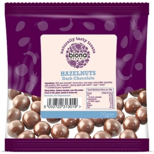 Biona Organic Plain Chocolate covered Hazelnuts 70g