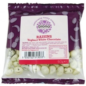 Biona Organic White Chocolate Covered Raisins 60g (Case of 12 )