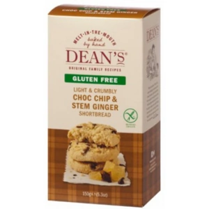 Deans Choc Chip & Ginger Gluten Free Shortbread 150g (8 minimum)