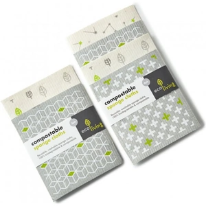 Eco living Compostable Sponge Cleaning Cloths - 2 Pack (Case of 6)