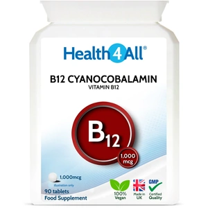 Health4All Supplements Vitamin B12 Cyanocobalamin 1000mcg Tablets (Units: 90 Tablets (V))