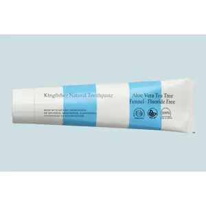 Kingfisher Natural Toothpaste Aloe Vera Tea Tree Fennel Fluoride Free 100ml (Light Blue)