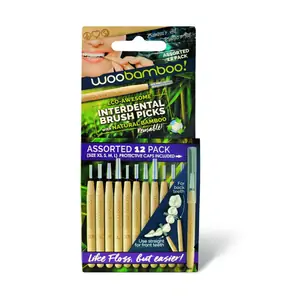 Woobamboo Interdental Brush Picks with Natural Bamboo Assorted 12 Pack